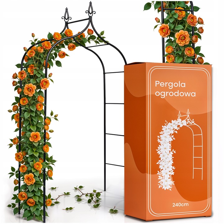 Kerti fém pergola ívvel és rögzítőkkel, Gardenline, 12 mm átmérőjű acélcsövek, Gyors összeszerelés speciális szerszámok nélkül, Alkalmas kertbe, teraszra vagy erkélyre, 240 x 150 x 37 cm, Többszínű