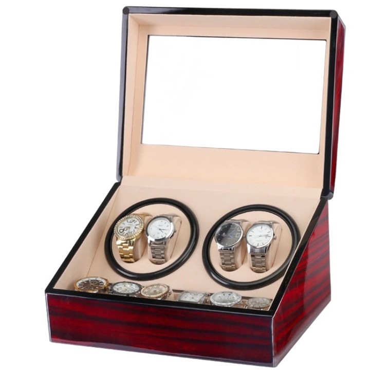 Cutie intors ceasuri iUni, Watch Winder 4 + 6 spatii depozitare, Mahon-Crem