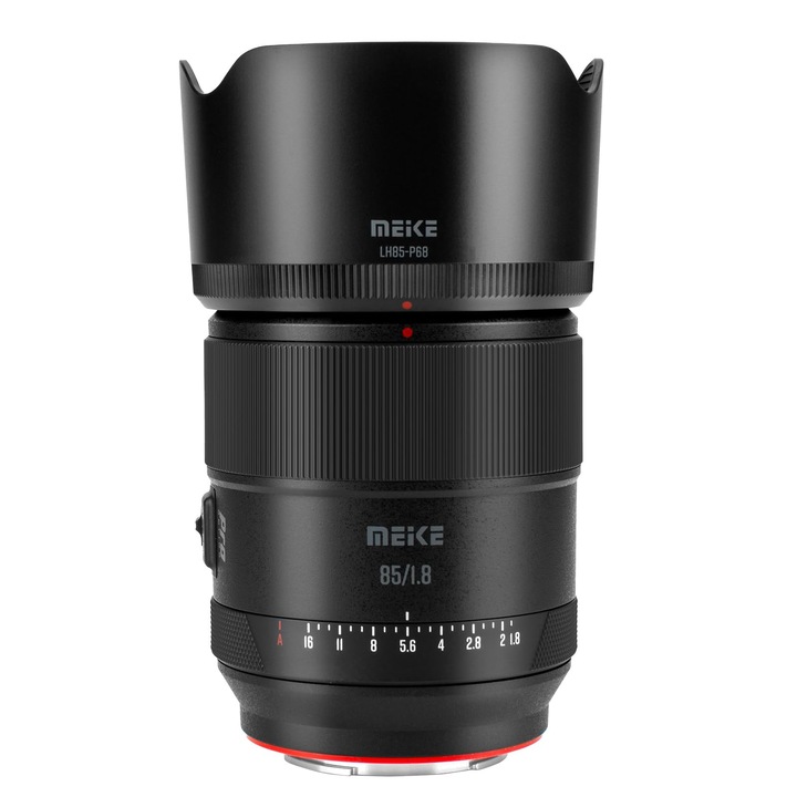 Обектив Meike 85mm F1.8 AF STM, среден телеобектив, светла бленда, съвместим с камери Sony E, 76x95mm