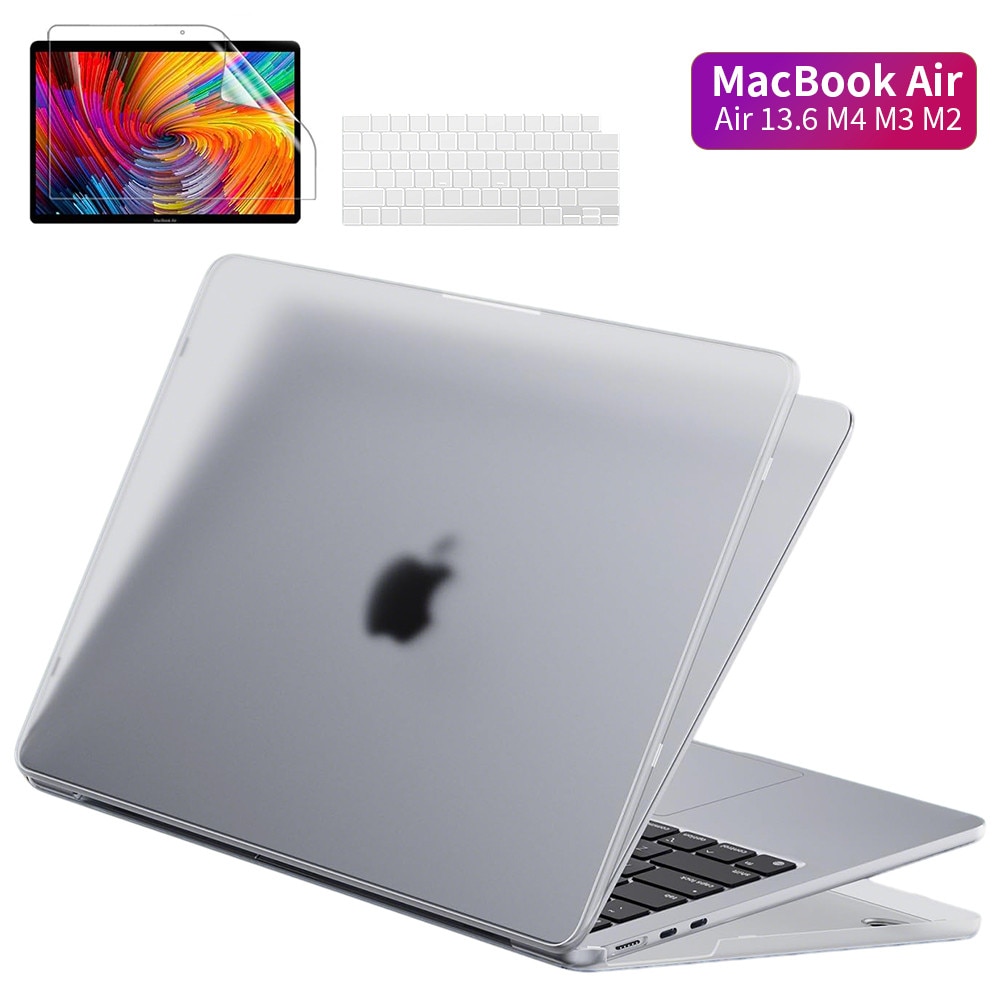 EXCITAT® Husa rigida mata compatibila cu MacBook Air 13.6" (A2681 / A3113 / A3240) – Carcasa cu textura anti-amprenta, folie de tastatura EU si protectie ecran, compatibila cu Touch ID, pentru M2 / M3 2022–2024, Gri