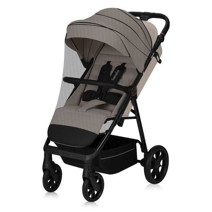 Количка Lionelo Iva, за деца от 6 месеца до 6 години, 22 кг, регулируема облегалка, водоустойчив XXL сенник с UPF50+ филтър, 5-точков колан, спирачка click&ride, ширина 92 см - бежов