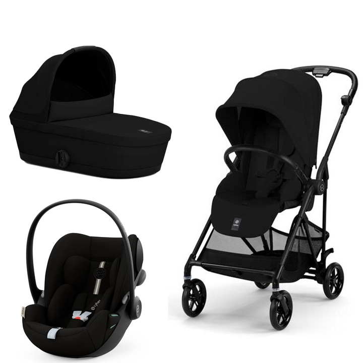 Бебешка количка 3 в 1 Cybex Gold Melio Carbon B, Magic Black, черна със столче за кола Cloud G i-Size
