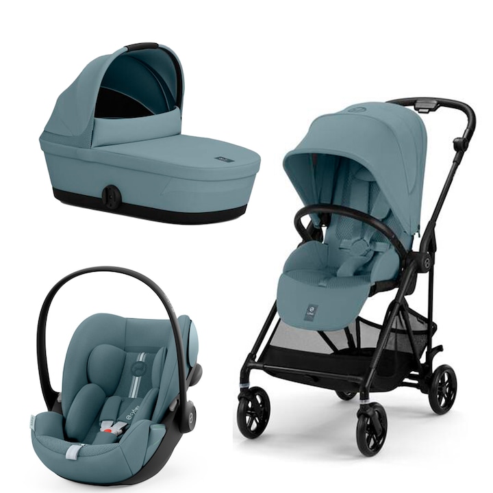 Бебешка количка 3 в 1 Cybex Gold Melio Carbon B, Stormy Blue, синьо с кошница за кола Cloud G i-Size Plus