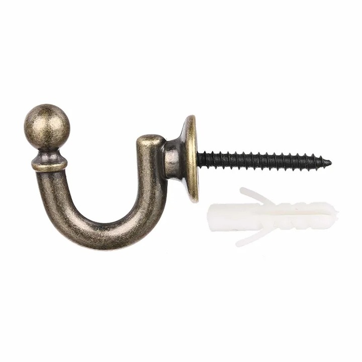 Carlig Metal Prindere Perdea Draperie 35mm Auriu Antichizat Din Otel Cu Surub Si Dibluri Shopiens®