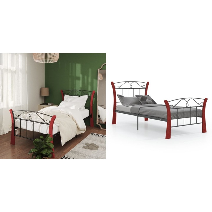 Cadru de pat, negru, 90x200 cm, metal