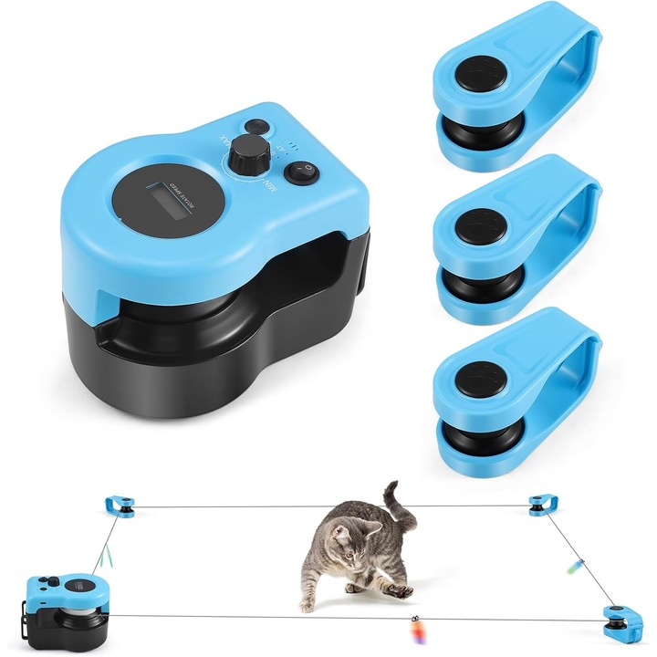 Interaktív elektromos játék macskáknak, futópad, automata/távirányítós macskajáték, állítható sebesség, szimulált macskavadász játék, USB töltés, kék