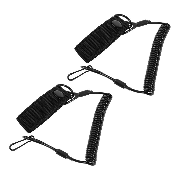 Комплект от 2 броя разтегателни спираловидни корди, тактически колан с пружина за оръжие, найлонов тъкан колан за дейности на открито, тел от неръждаема стомана, еластична верига против кражба, Vanaxalife®, черен
