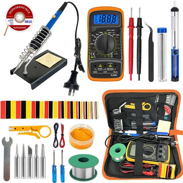 Kit de lipit cu temperatura reglabila de 60W, set de instrumente pentru reparatii casnice si auto cu temperatura constanta, compatibilitate cu tub termocontractabil, control precis al temperaturii, pachet complet de accesorii, multicolor