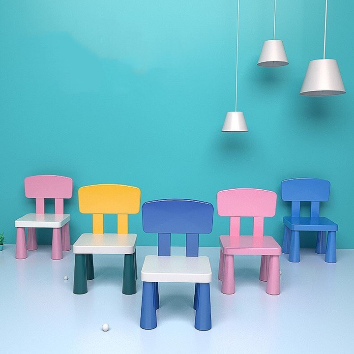 Scaun Copii din Plastic Indiggo®, Colorat si Ergonomic, Dimensiuni 43,6x25,4x24 cm, Usor si Stabil, Ideal pentru Interior/Exterior, Mobilier Sigur si Confortabil, Curatare Rapida si Design Atractiv, 1an+, Blue
