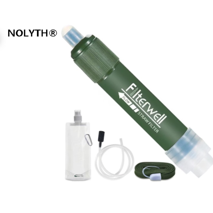 Kit Supravietuire portabil, pentru sport, excursii, militar, vanatoare, camping, filtru apa 99.9% ultra-filtrant, punga si furtun inclus, Tip pai