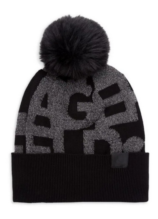 Шапка, Karl Lagerfeld, с помпон от изкуствена кожа, сива, универсална