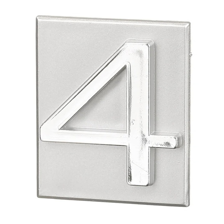 Numar Casa Cifra 4 Autoadeziv PVC 40x47mm Argintiu Pentru Usa Poarta Shopiens®