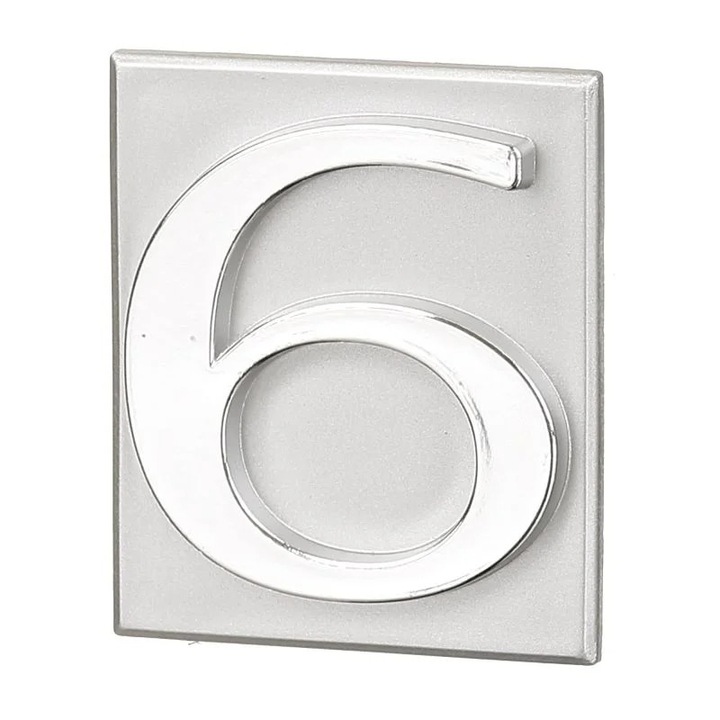Numar Casa Cifra 6 Autoadeziv PVC 40x47mm Argintiu Pentru Usa Poarta Shopiens®