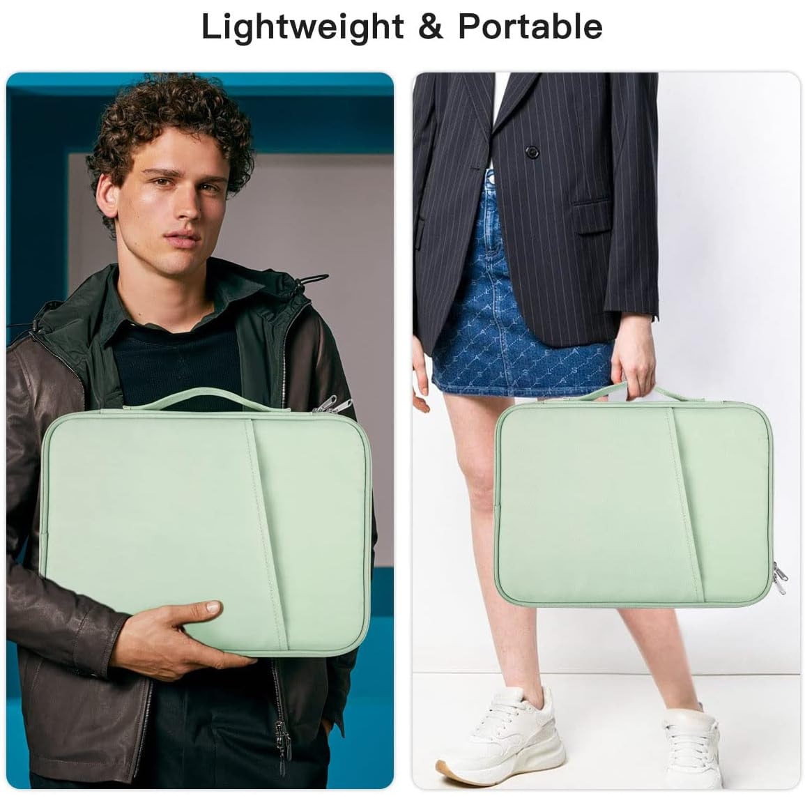 Husa universala pentru laptop sau tableta, 13 inci, depozitare multistrat, material nailon rezistent la apa si uzura, compacta si portabila, verde proaspat