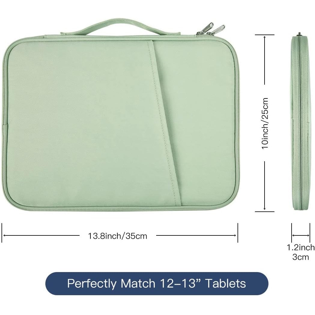 Husa universala pentru laptop sau tableta, 13 inci, depozitare multistrat, material nailon rezistent la apa si uzura, compacta si portabila, verde proaspat