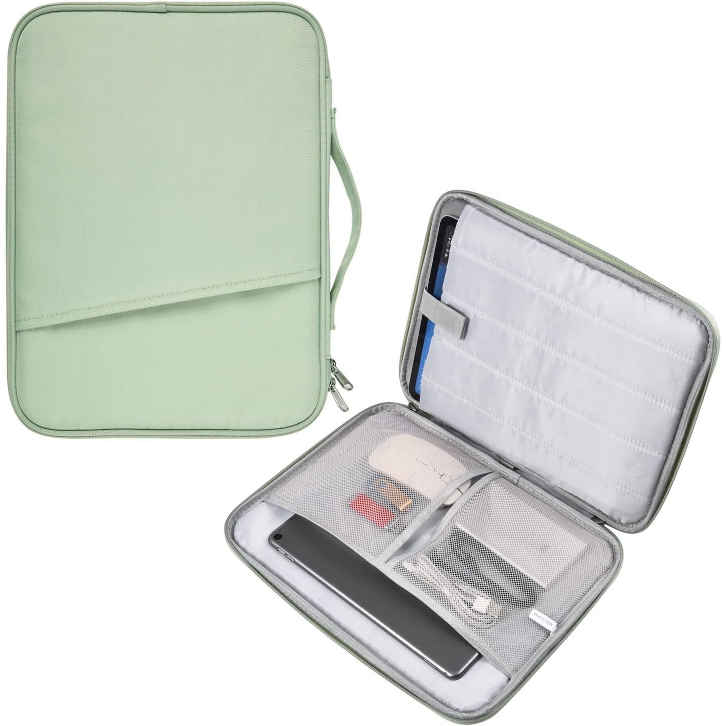 Husa universala pentru laptop sau tableta, 13 inci, depozitare multistrat, material nailon rezistent la apa si uzura, compacta si portabila, verde proaspat