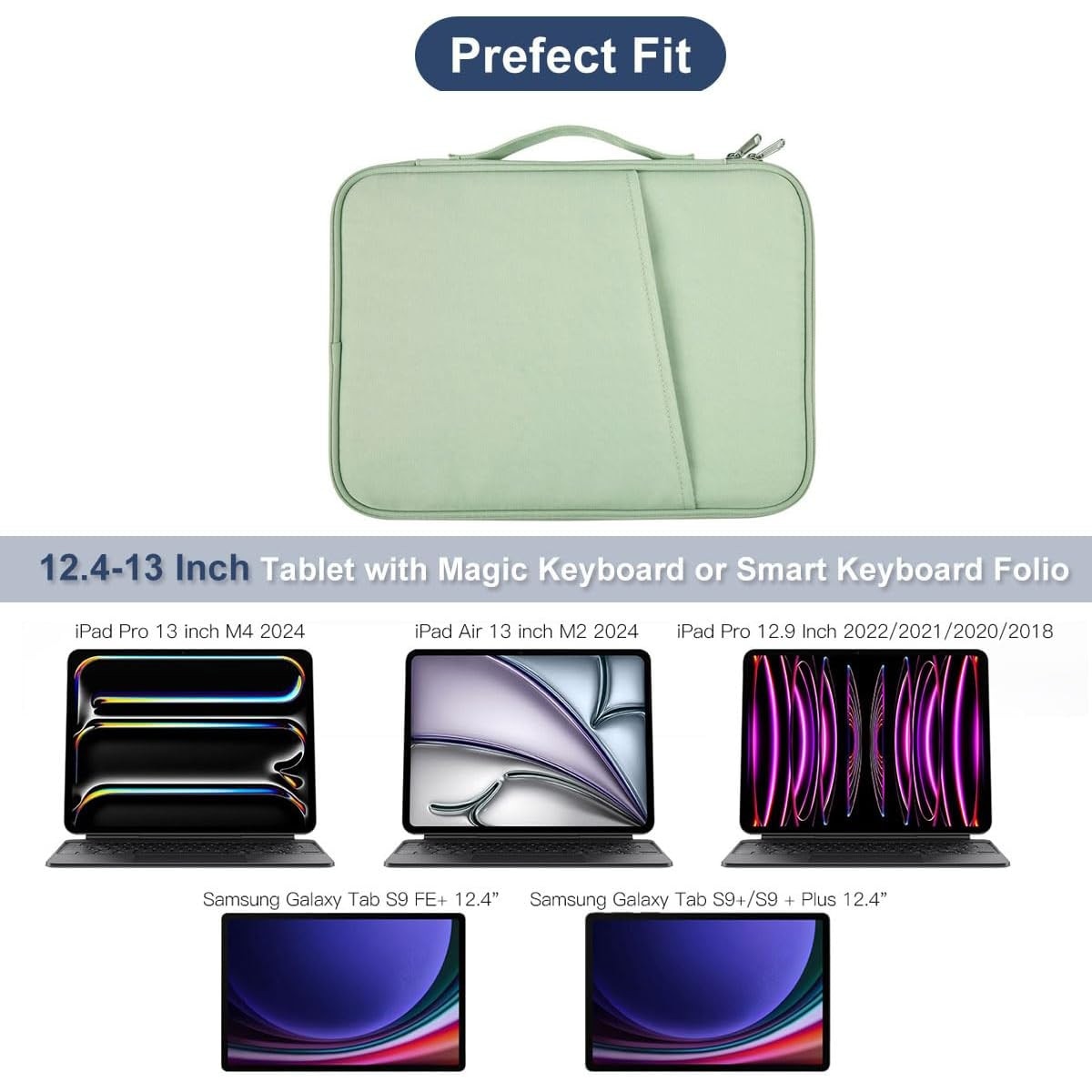 Husa universala pentru laptop sau tableta, 13 inci, depozitare multistrat, material nailon rezistent la apa si uzura, compacta si portabila, verde proaspat