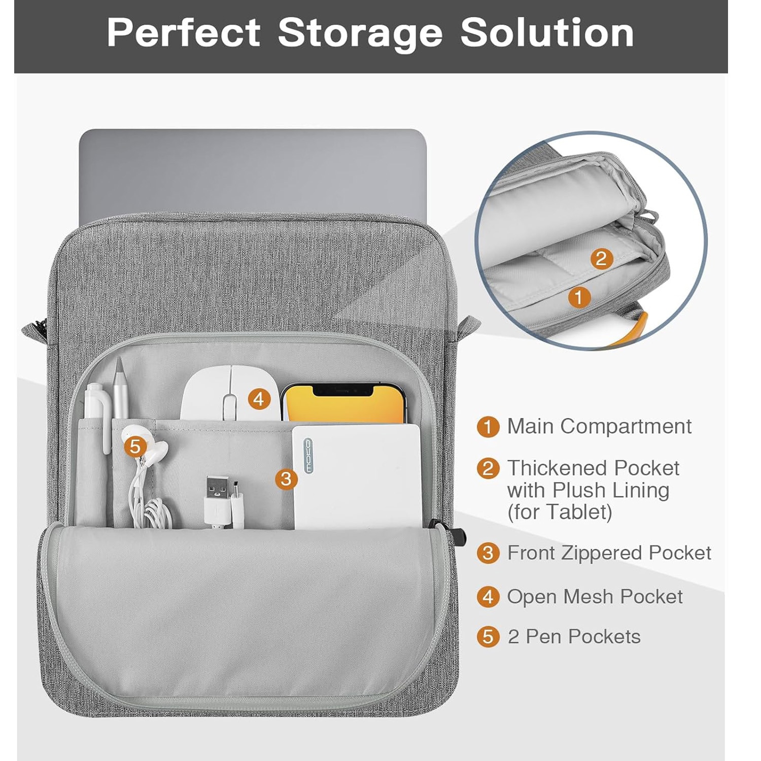 Geanta pentru tableta de 13 inch, husa de protectie universala pentru tableta de 13 inch, material Oxford, depozitare multistrat, impermeabila si rezistenta la uzura, portabila, potrivita pentru calatorii si utilizare la birou, gri