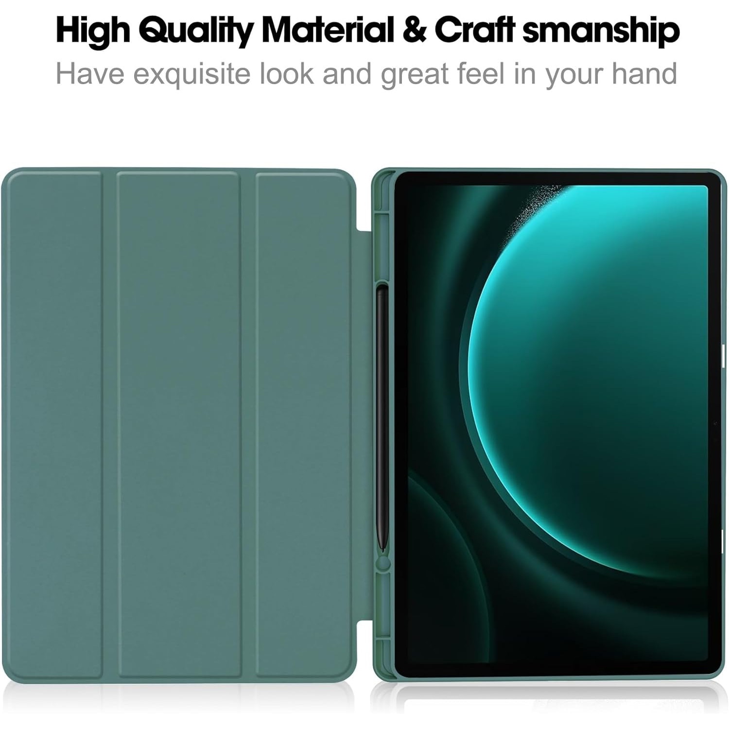 Husa Sigloo pentru Samsung Galaxy Tab S10/S9 Ultra 14.6", suport S Pen, stand tri-fold, auto wake/sleep, Pine Green
