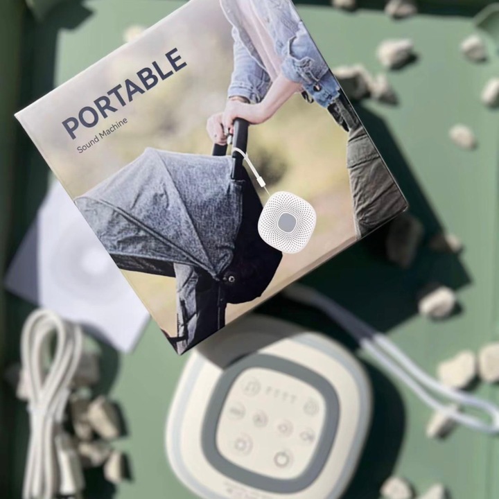 Dispozitiv portabil cu sunete albe si lumina de veghe reglabila, PROUDANKA, baterie reincarcabila 1800 mAh, pana la 5 nopti de redare continua, volum si luminozitate ajustabile, alb