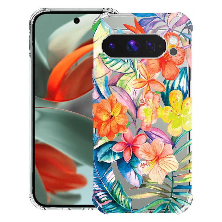 BestCase® Husa Anti Shock 1.5mm Compatibil cu Google Pixel 10 Pro / Pixel 10, cu Design Topical Flowers, Reinforced 4 Corners, 3119593 AS 498