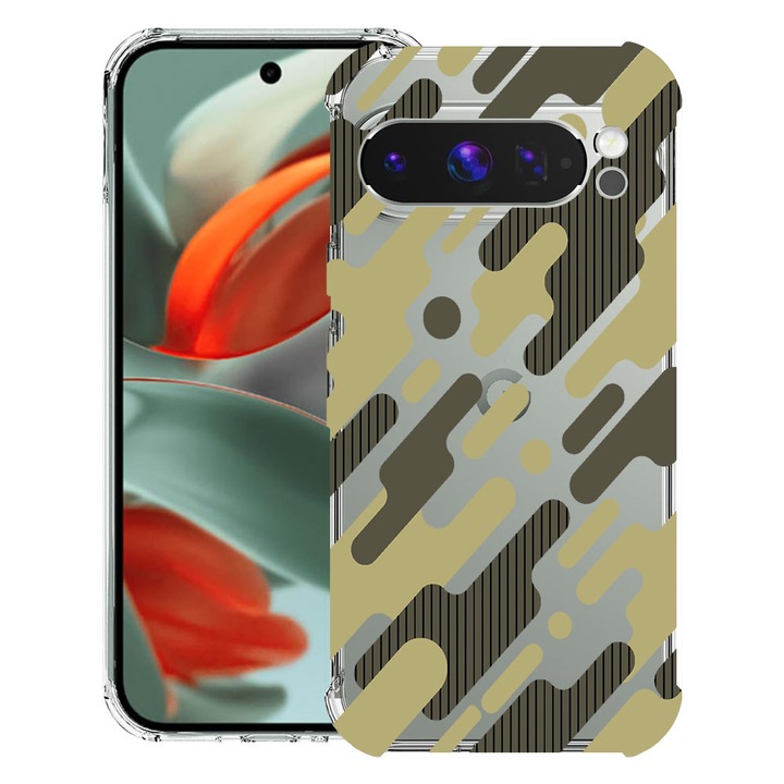 BestCase® Husa Anti Shock 1.5mm Compatibil cu Google Pixel 10 Pro / Pixel 10, cu Design Green Camouflage, Reinforced 4 Corners, 3119593 AS 811