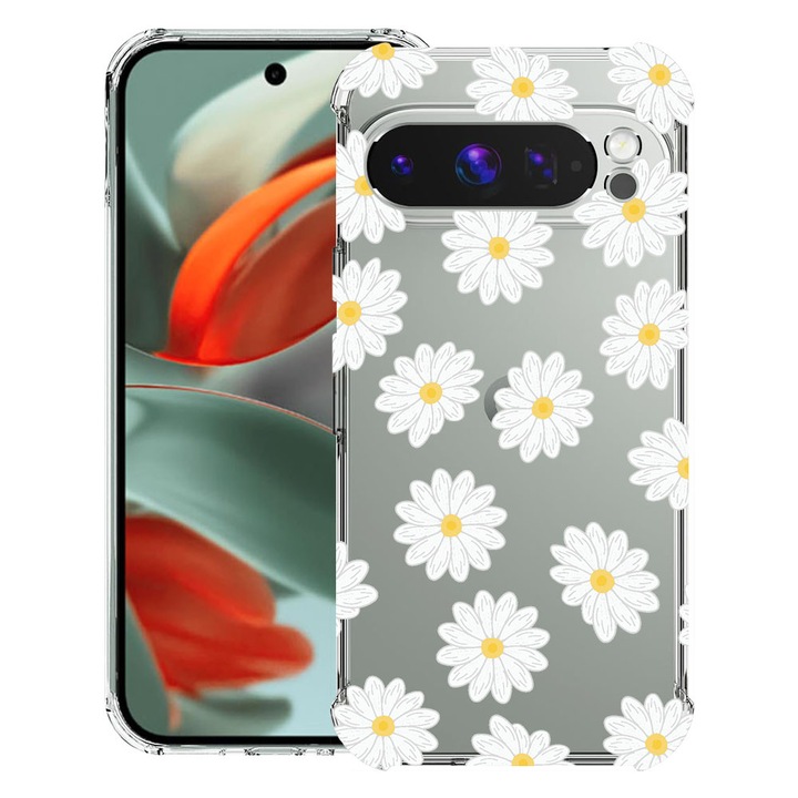 BestCase® Husa Anti Shock 1.5mm Compatibil cu Google Pixel 10 Pro / Pixel 10, cu Design Happy Flowers Daisy, Reinforced 4 Corners, 3119593 AS 513