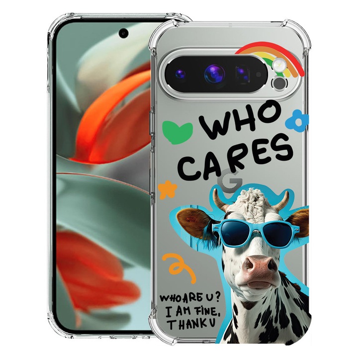 BestCase® Husa Anti Shock 1.5mm Compatibil cu Google Pixel 10 Pro / Pixel 10, cu Design Cool Cow - Who Cares?, Reinforced 4 Corners, 3119593 AS 975