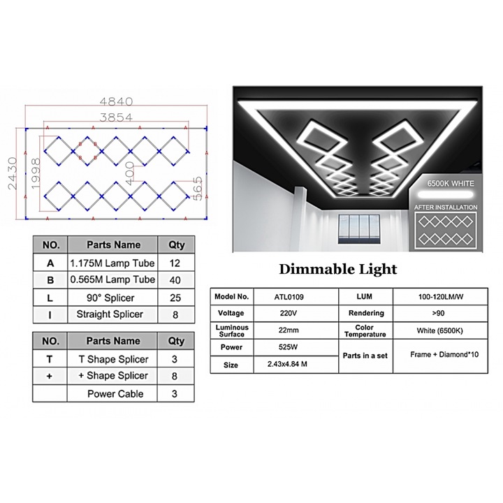 Sistem de Iluminare Plafon Hexagon / HoneyComb 4.02 x 2.91 m