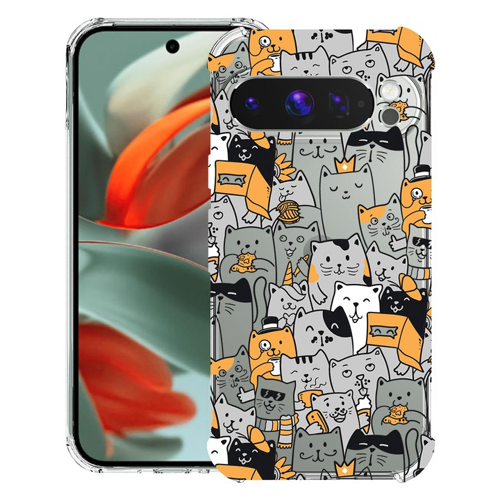 BestCase® Husa Anti Shock 1.5mm Compatibil cu Google Pixel 10 Pro / Pixel 10, cu Design Cat Pattern, Reinforced 4 Corners, 3119593 AS 1030