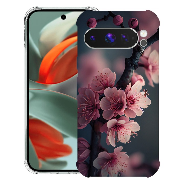 BestCase® Husa Anti Shock 1.5mm Compatibil cu Google Pixel 10 Pro / Pixel 10, cu Design Cherry Blossom, Reinforced 4 Corners, 3119593 AS 1374