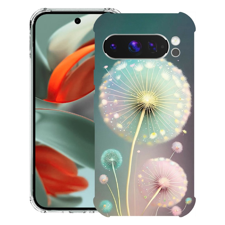 BestCase® Husa Anti Shock 1.5mm Compatibil cu Google Pixel 10 Pro / Pixel 10, cu Design Green Dandelion, Reinforced 4 Corners, 3119593 AS 1143