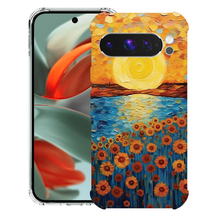 BestCase® Husa Anti Shock 1.5mm Compatibil cu Google Pixel 10 / Pixel 10 Pro, cu Design Sunflower Painting, Reinforced 4 Corners, 3119587 AS 1273