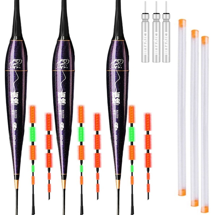 Set 3 buc Pluta de Pescuit de Noapte 10 grame, Inteligenta cu Led si Senzor la Trasatura, Schimbare de Culoare a Ledului cand Trage Pestele