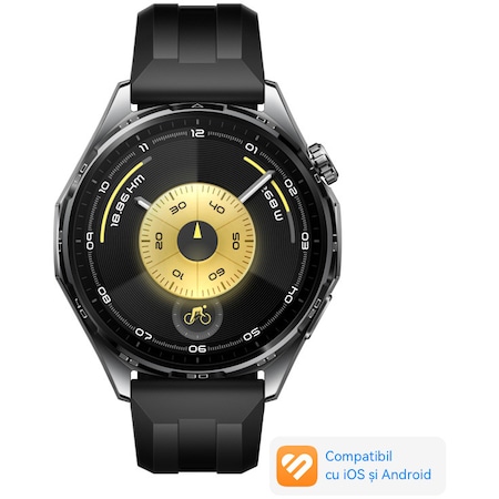 Smartwatch Huawei Watch 5, 46MM Black Stainless Steel, Black Fluoroelastomer Strap