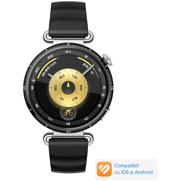 Smartwatch Huawei Watch GT 6, 41MM, Black Stainless Steel Case, Black Fluoroelastomer Strap