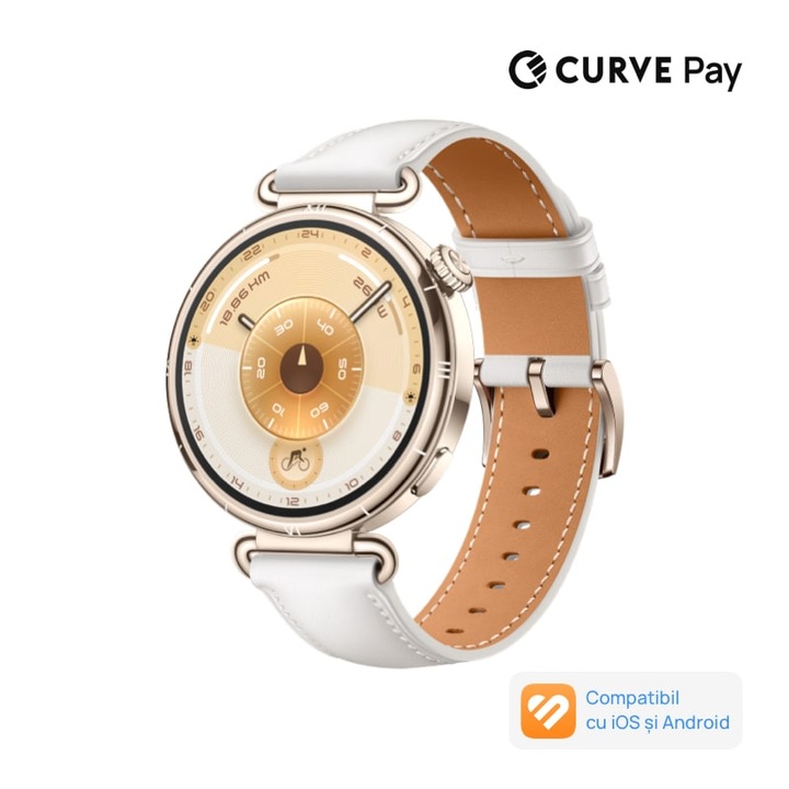 Smartwatch Huawei Watch GT 6, 41MM, Gold Stainless Steel Case, White Composite Leather Strap