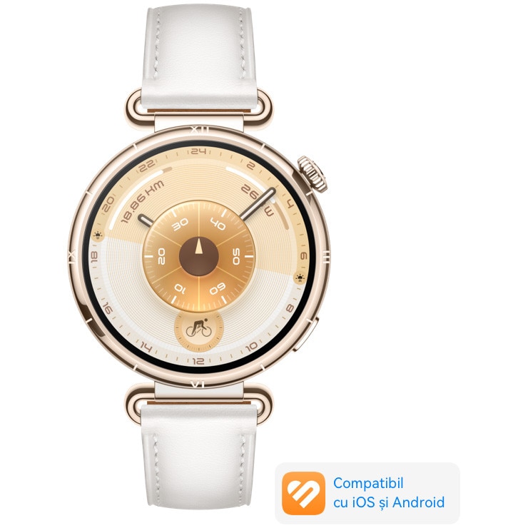 Smartwatch Huawei Watch GT 6, 41MM, Gold Stainless Steel Case, White Composite Leather Strap