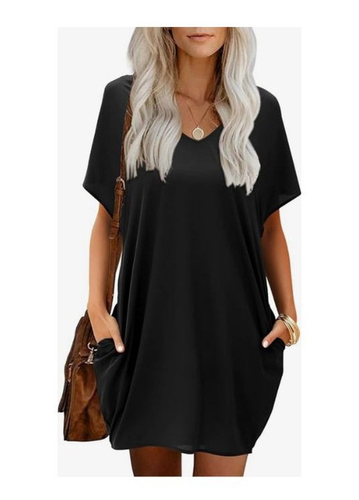 Rochie Mini, Negru, cu Buzunare, M