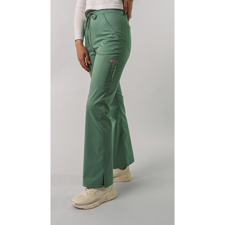 Pantalon medical Fabi, evazati, cu snur si elastic, culoare verde jad, M