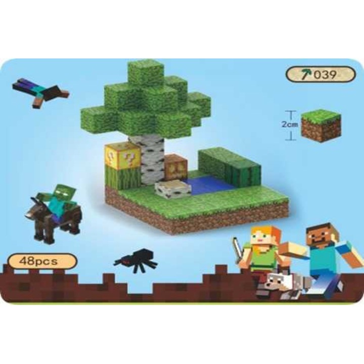 Set constructie cuburi magnetice Minecraft 48 piese cu figurine si accesorii