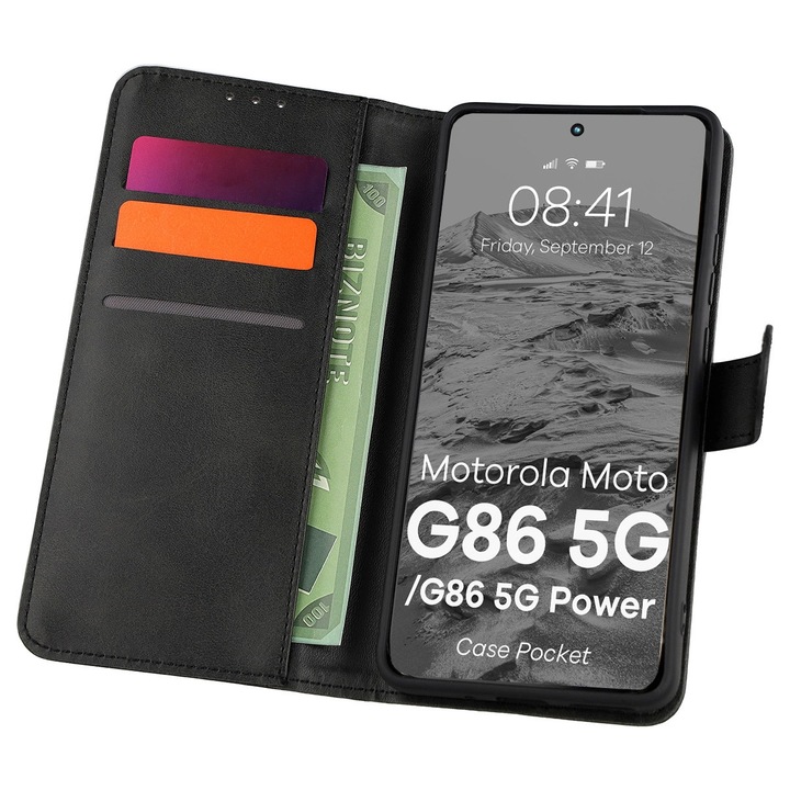 Husa, Bizon Case Pocket pentru Motorola Moto G86 5G / G86 Power 5G, Negru