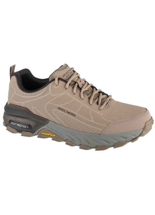 Skechers, Pantofi sport de piele ecologica cu design perforat, Bej