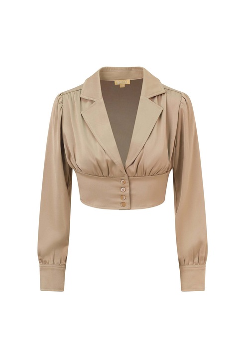 BALOU, Camasa crop de matase, Bej