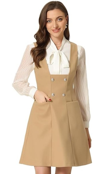 Női térd fölé érő, overál stílusú alkalmi ruha, krém, XL