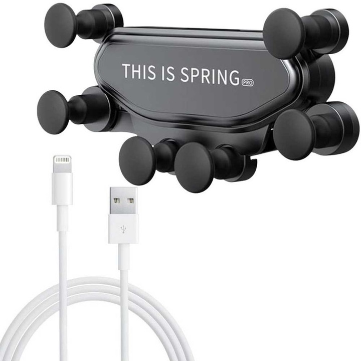 Autós telefontartó szellőzőrácsra rögzíthető, 360°-ban forgatható, és USB – Lightning adat- és töltőkábel, 2A, 1m, gyorstöltés