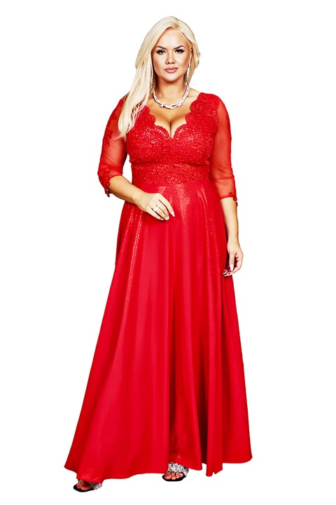 Piros háromnegyedes ujjú CARMEN ruha, Piros, 54