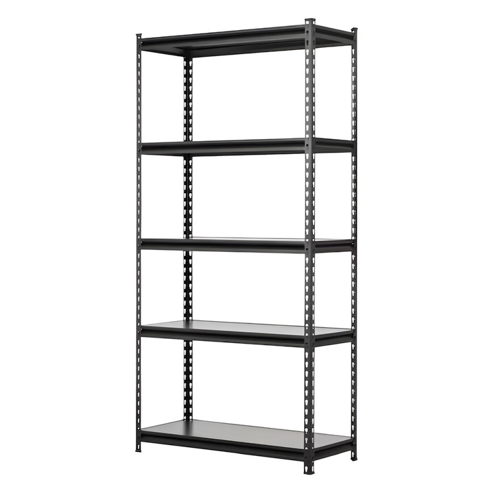 Raft metalic, etajera pentru depozitare cu 5 polite Handlekraft®, 1830mm X 900mm X 380mm, Asamblare prin clipsare, Otel/PAL Laminat, Capacitate max 875 kg, Negru