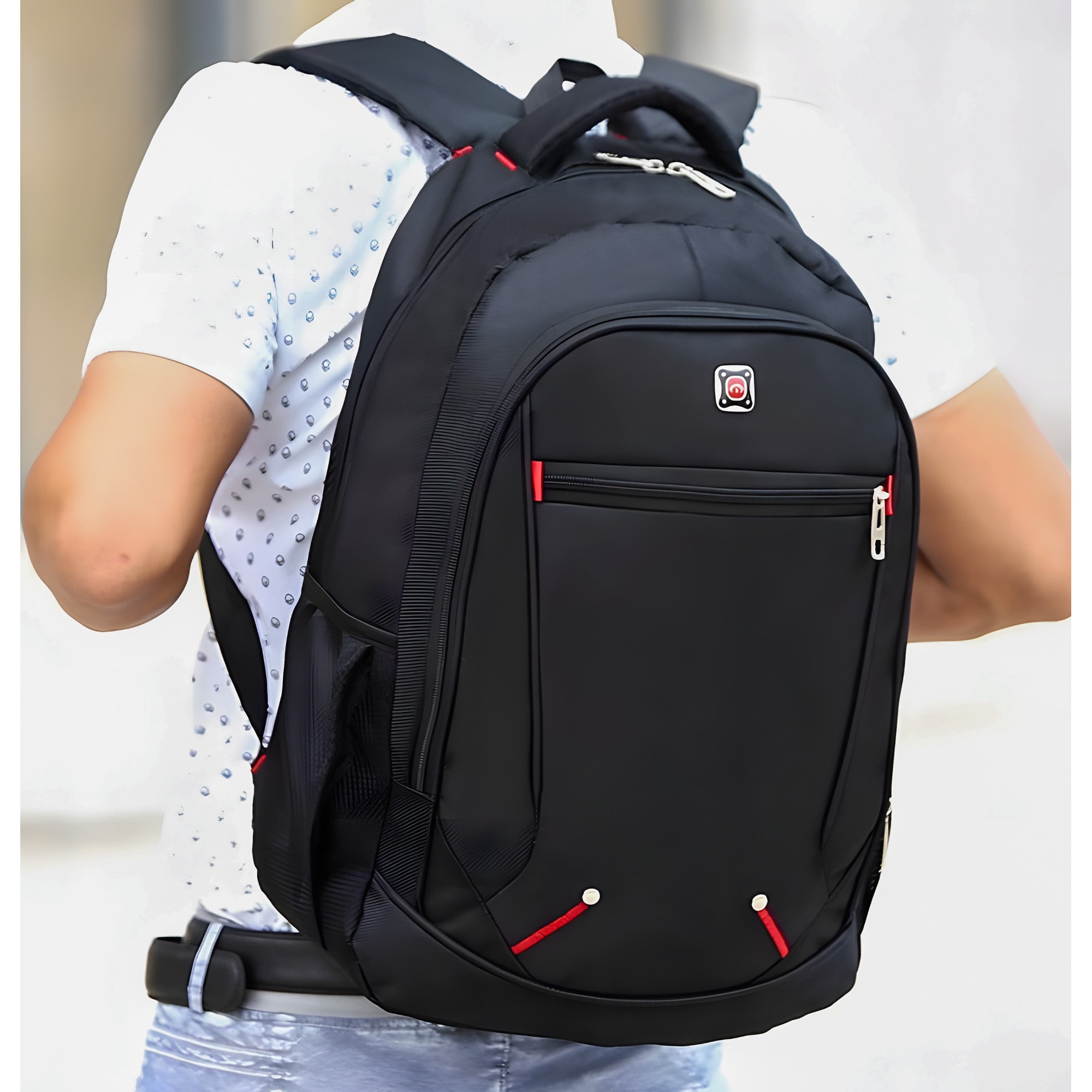 Rucsac pentru Laptop RETOO Glam, Material Oxford, Impermeabil, Fermoar, Capacitate 30 L, Destinatie Scoala, Serviciu, Calatorie, Negru