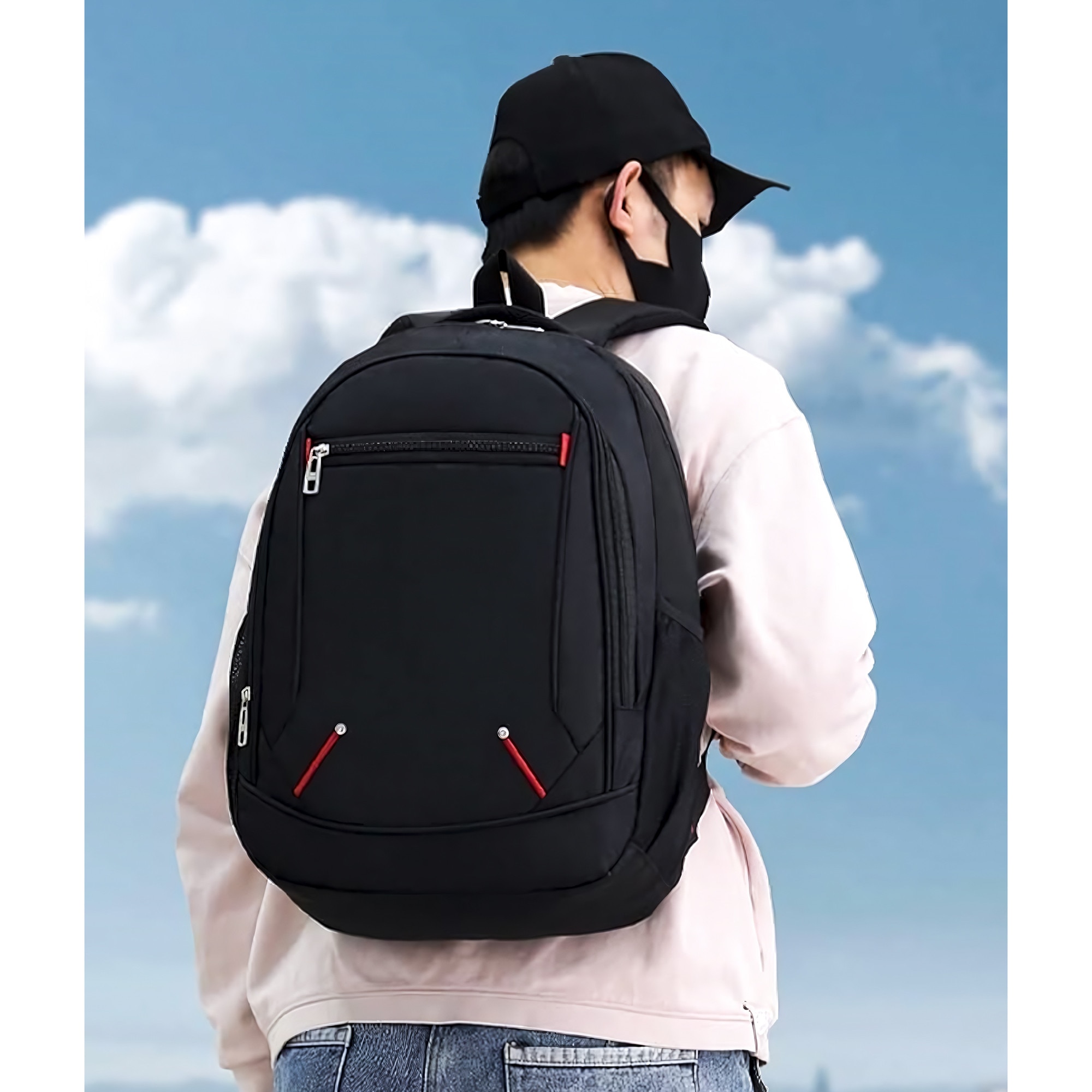 Rucsac pentru Laptop RETOO Glam, Material Oxford, Impermeabil, Fermoar, Capacitate 30 L, Destinatie Scoala, Serviciu, Calatorie, Negru
